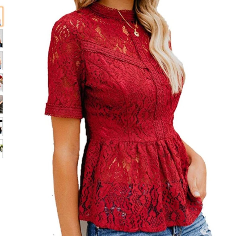 Red Sheer Lace Blouse